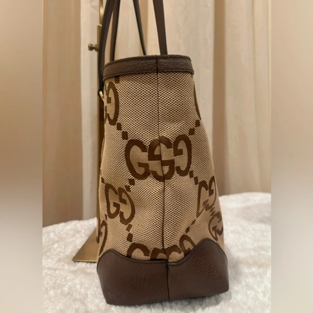Authentic Gucci Monogram Jumbo GG Textured Calfskin Ophidia Tote Camel Ebony✨ - Picture 10 of 17